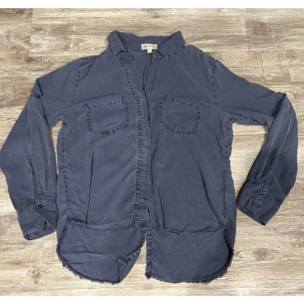 Anthropologie Cloth & Stone Tencel Button Front Long Sleeve Blouse Hi-low Large